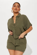 Easy Breezy Linen Short Set - Olive