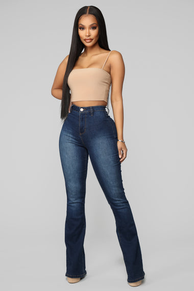 Jodie Stitched Flare Jeans - Dark Denim