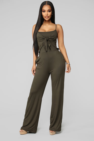 Melany Tie Jumpsuit - Olive – Fashion Nova