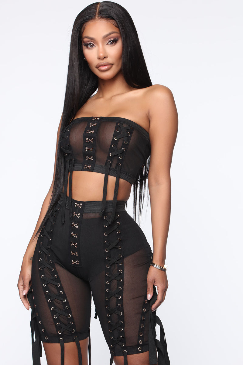 lace up two piece set