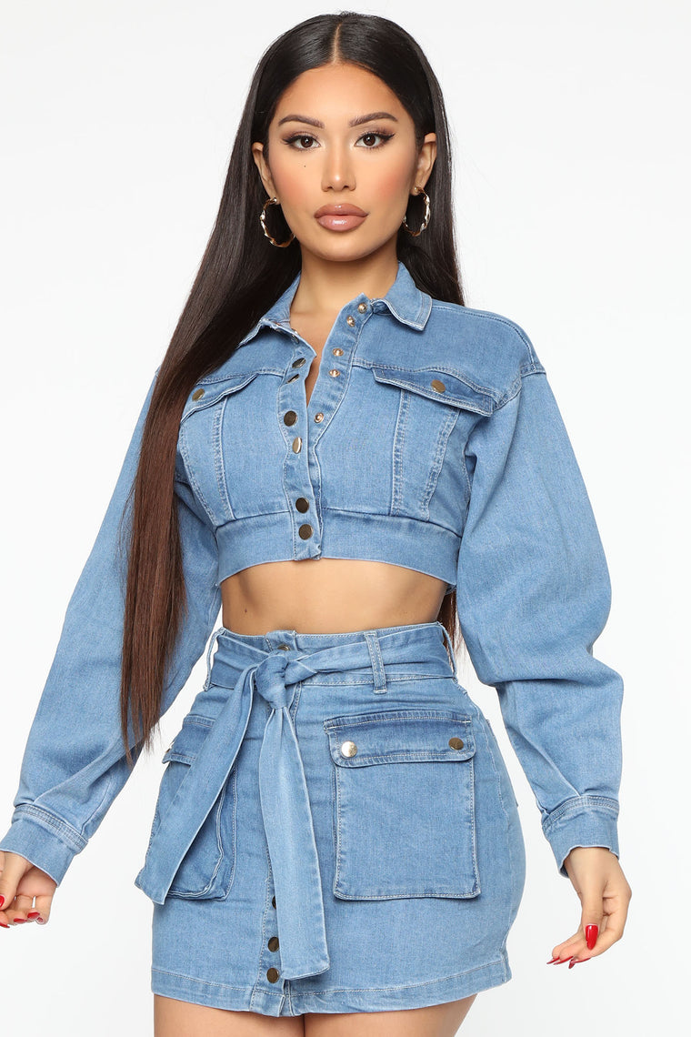 blue jean 2 piece outfit