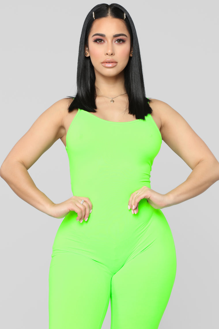 neon green and black jumpsuit