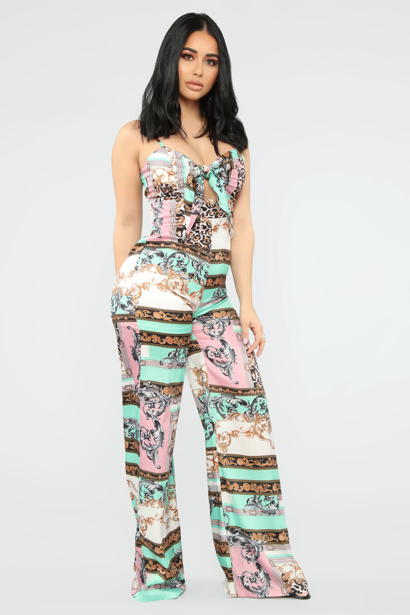 Expensive Taste Tie Front Jumpsuit - Emerald/Combo | Fashion Nova ...