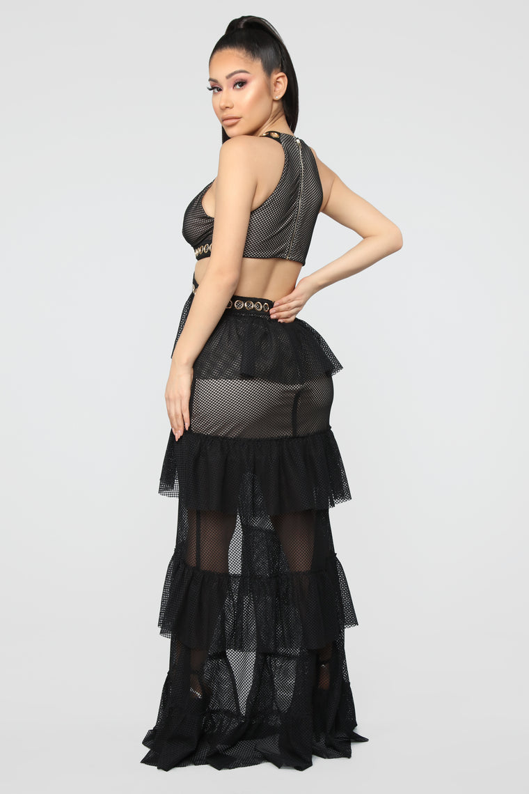 black mesh maxi dress
