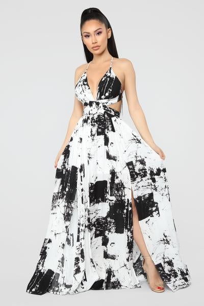 Pebble Beach Maxi Dress - Black/White 