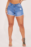 Good Times Stretch Cut Off Denim Shorts - Medium Wash