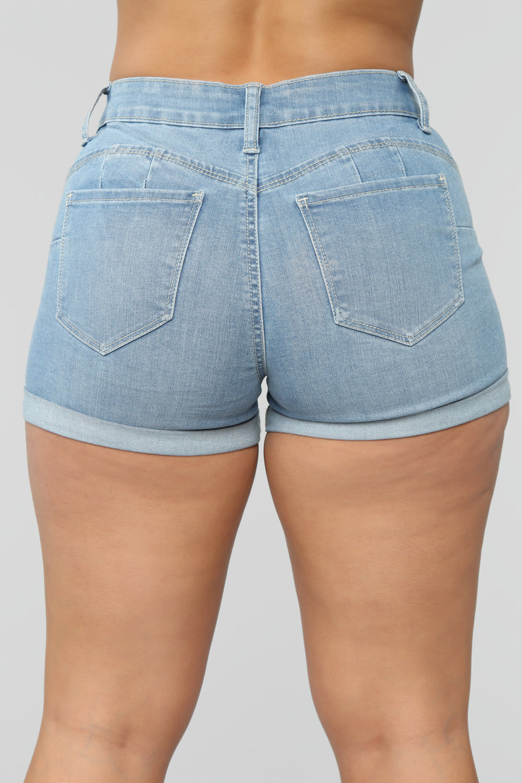 light blue high waisted shorts