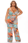 Time For Vacation Tropical Jumpsuit - Turquoise