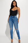 Emerie Knee Slit Mid Rise Skinny Jeans - Medium Wash