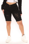 Cross Your Heart Distressed Bermuda Shorts - Black