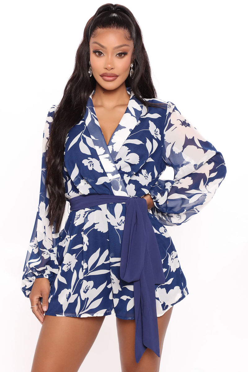 Natural Beauty Floral Romper Navycombo Fashion Nova Rompers Fashion Nova 2541