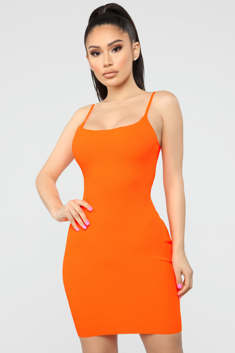 bright orange mini dress