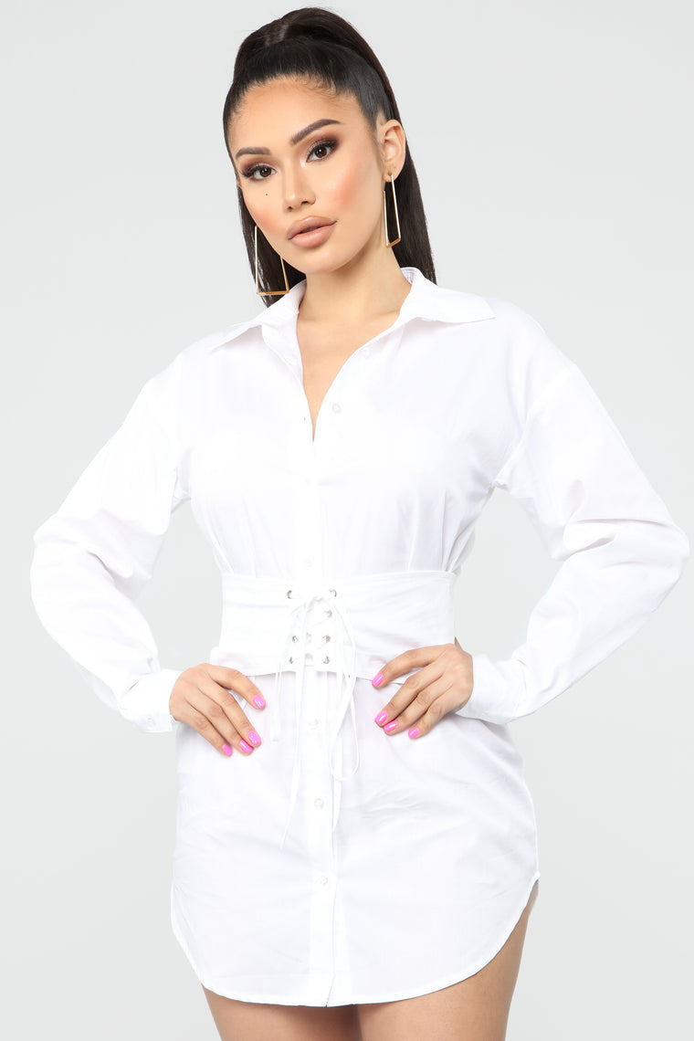 white corset shirt dress