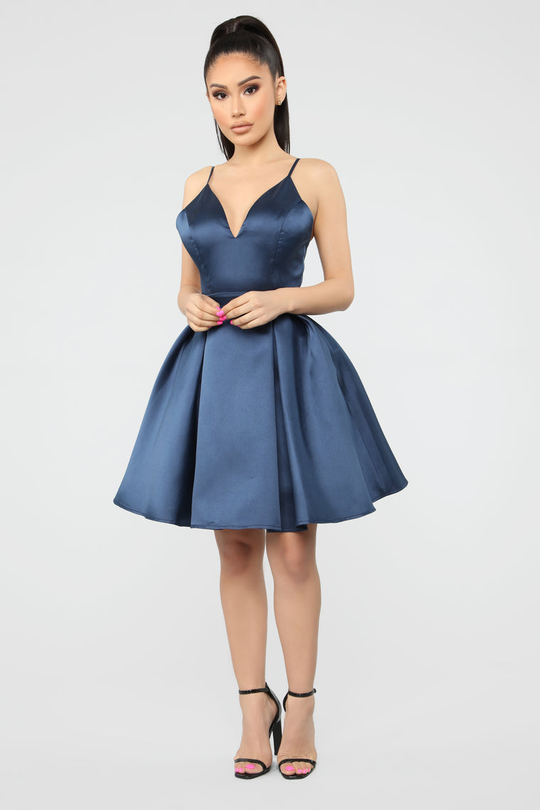 navy blue dress fit and flare