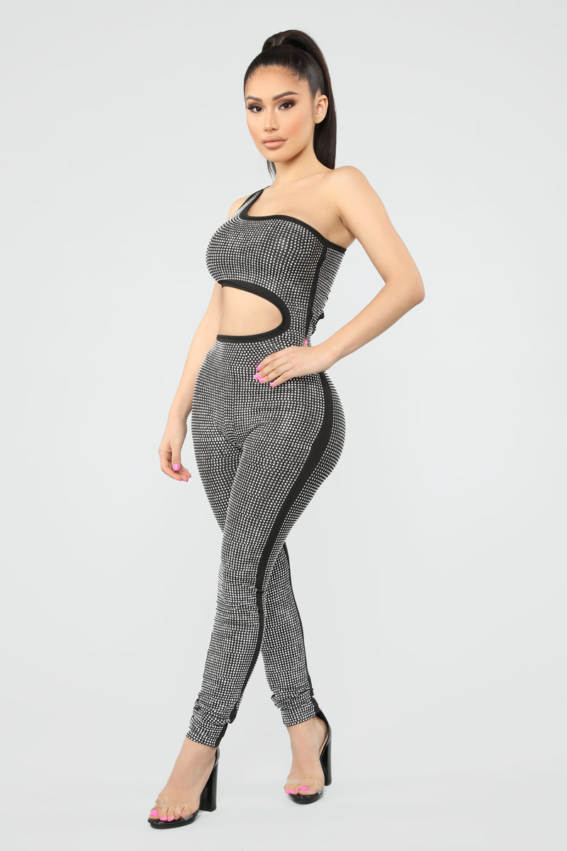 Shine Too Hard Rhinestone Jumpsuit - Black | Fashion Nova, Jumpsuits ...