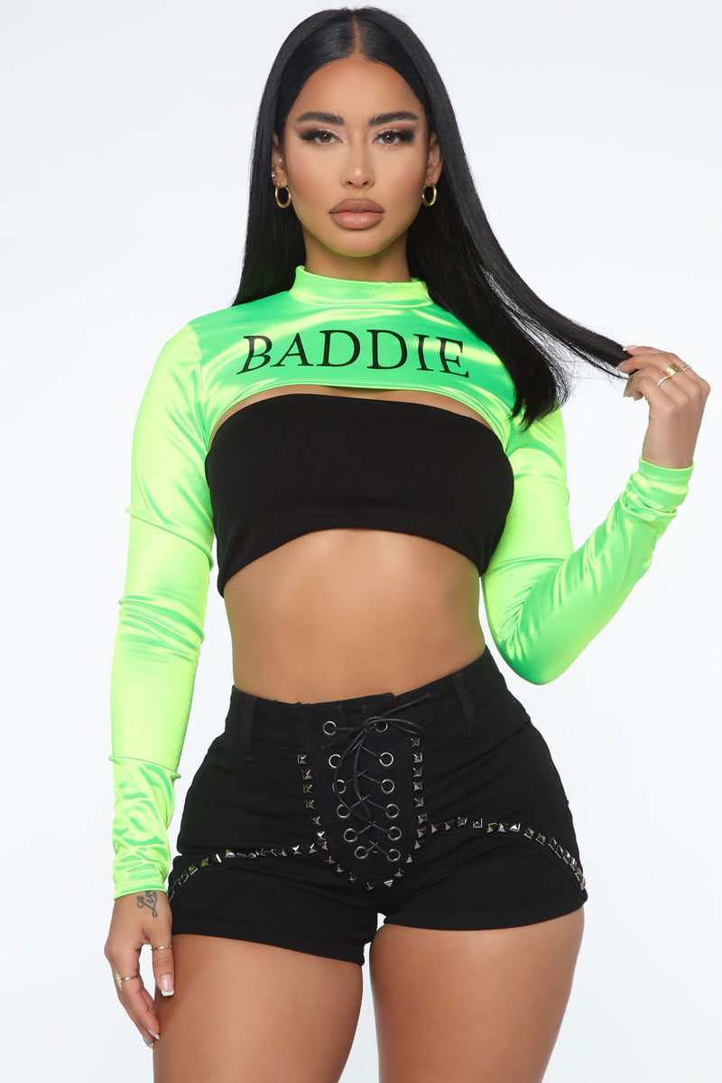 Just Call Me Baddie Bolero Top - Neon Green | Fashion Nova, Graphic ...