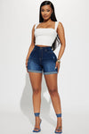 Heaven Sent Cuffed Denim Mom Shorts - Dark Wash