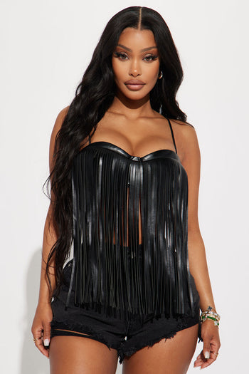 Side Struttin' Faux Leather Corset Top - Black