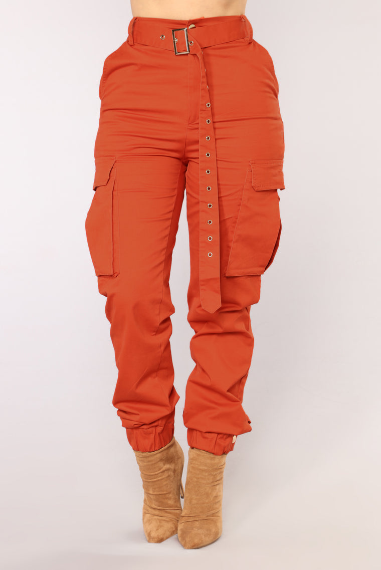 orange cargo pants womens