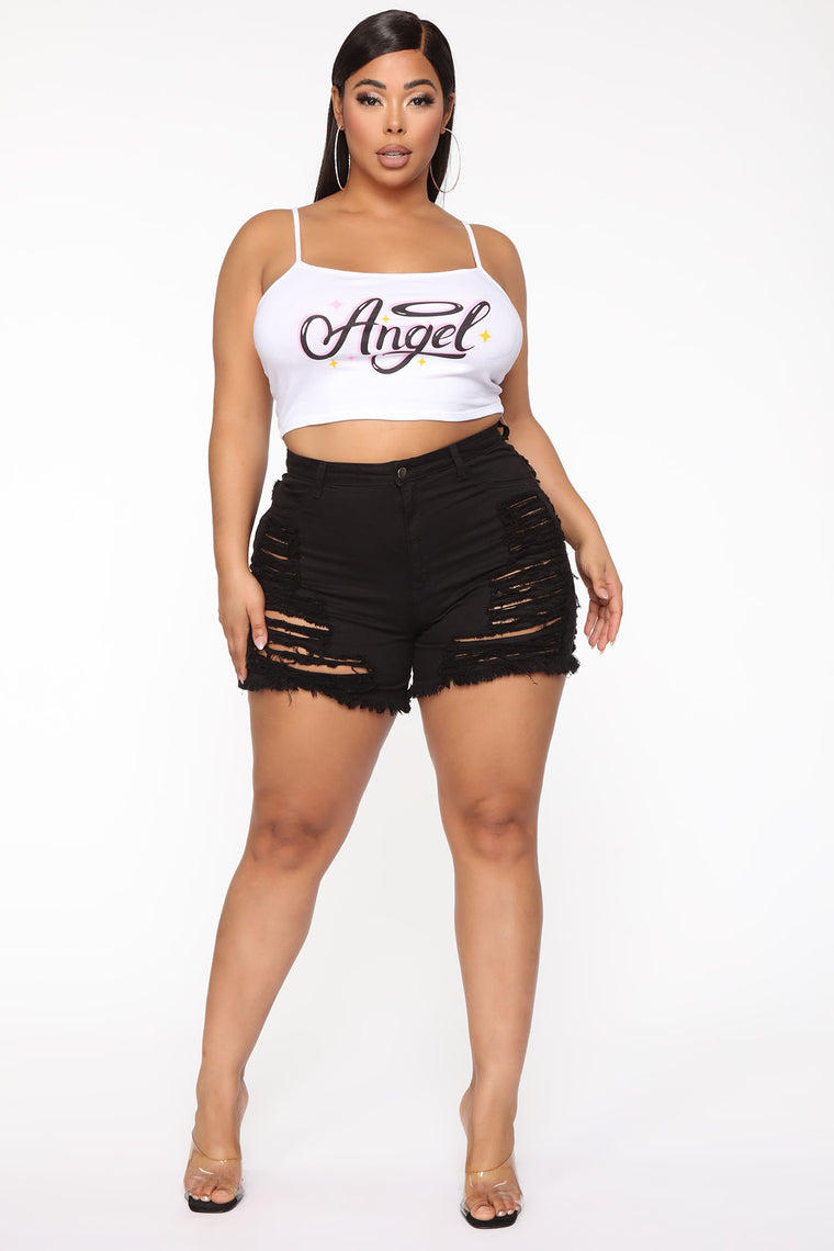 plus size distressed black bermuda shorts