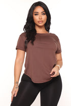 Annie Cuffed Short Sleeve Top - Chocolate