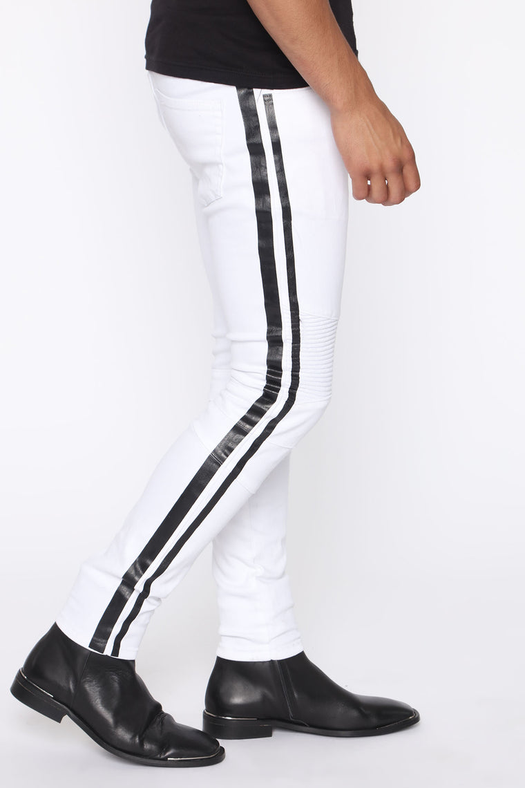 black jeans with white stripe mens