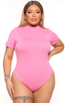 Basic Mock Neck Bodysuit - Bubblegum Pink