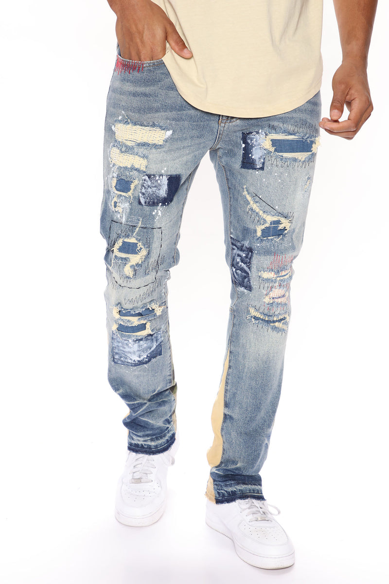 Vandalize Ripped And Stitched Straight Jeans - Medium Wash | Fashion ...