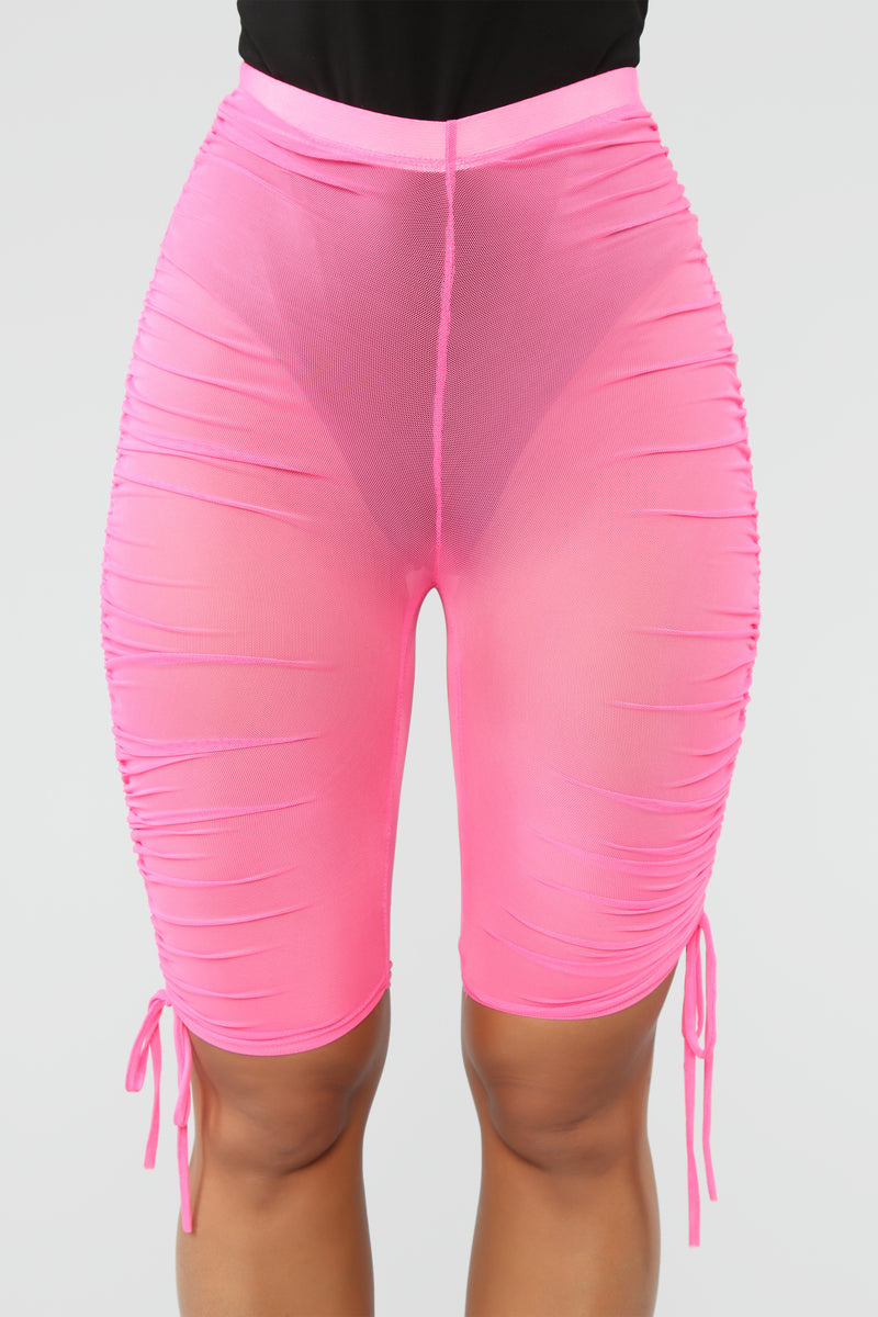 pink mesh biker shorts