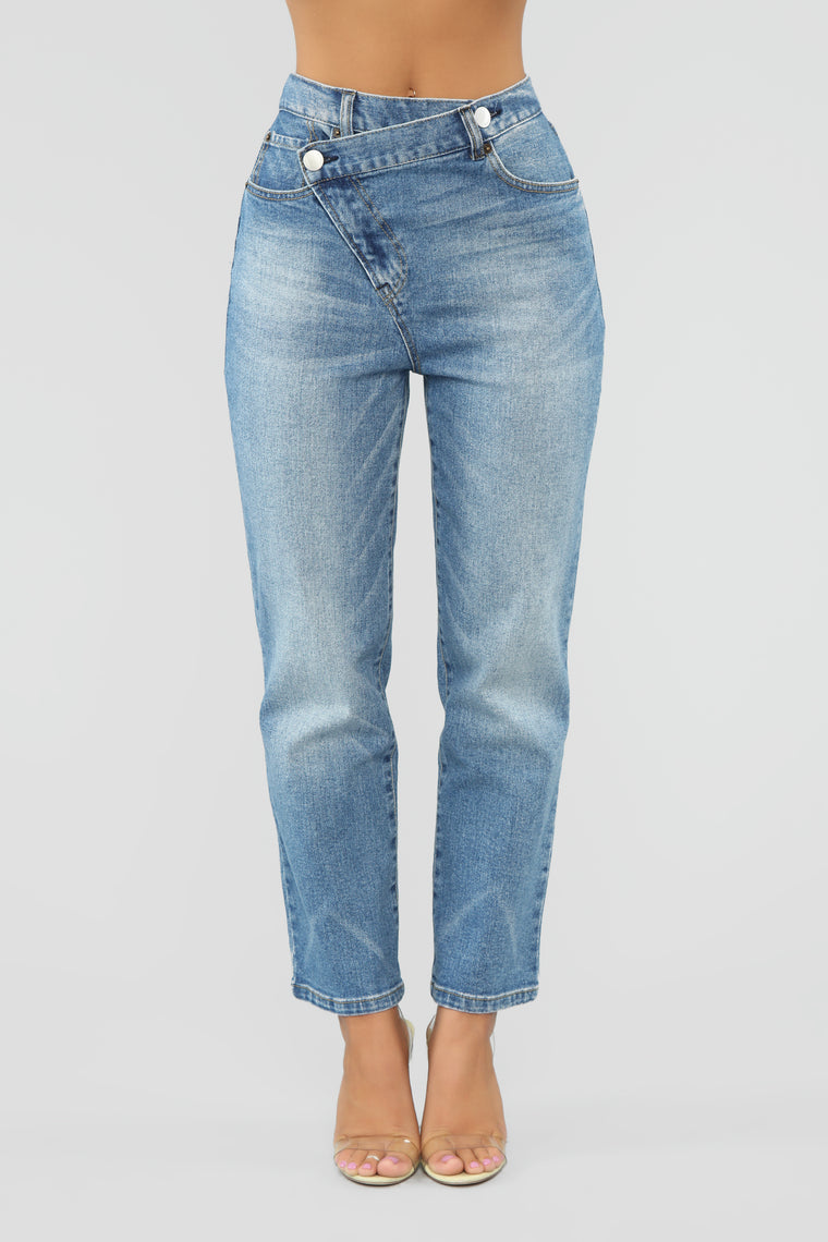 asymmetrical button jeans