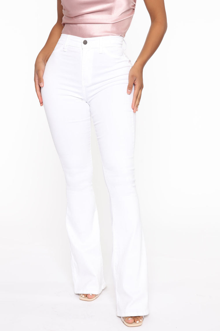 white flare out pants