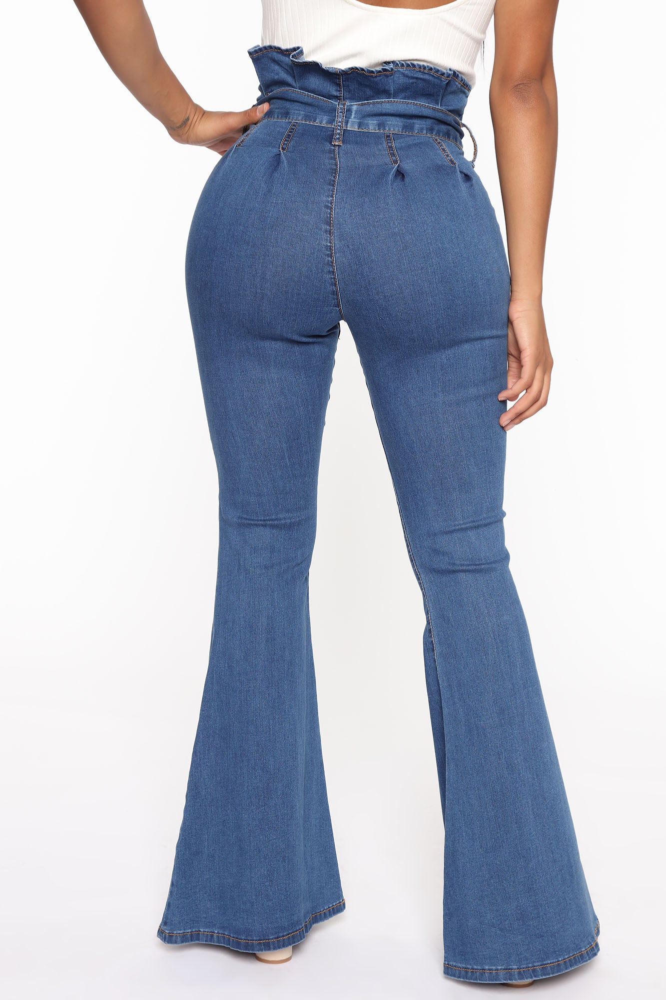 Donna Paperbag Waist Flare Jeans - Medium Blue Wash – Fashion Nova