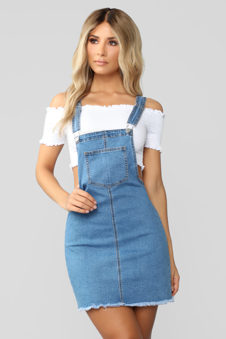 overall mini dress denim