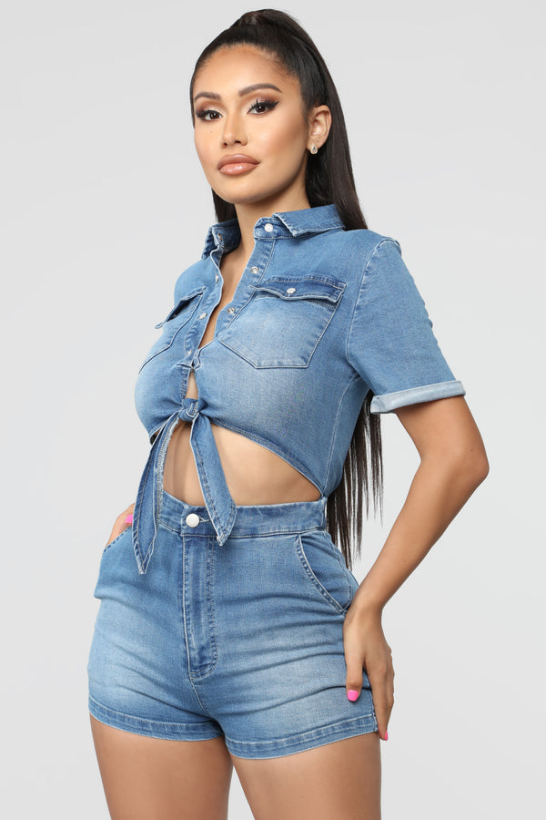 Desert Heart Denim Romper - Medium Wash – Fashion Nova