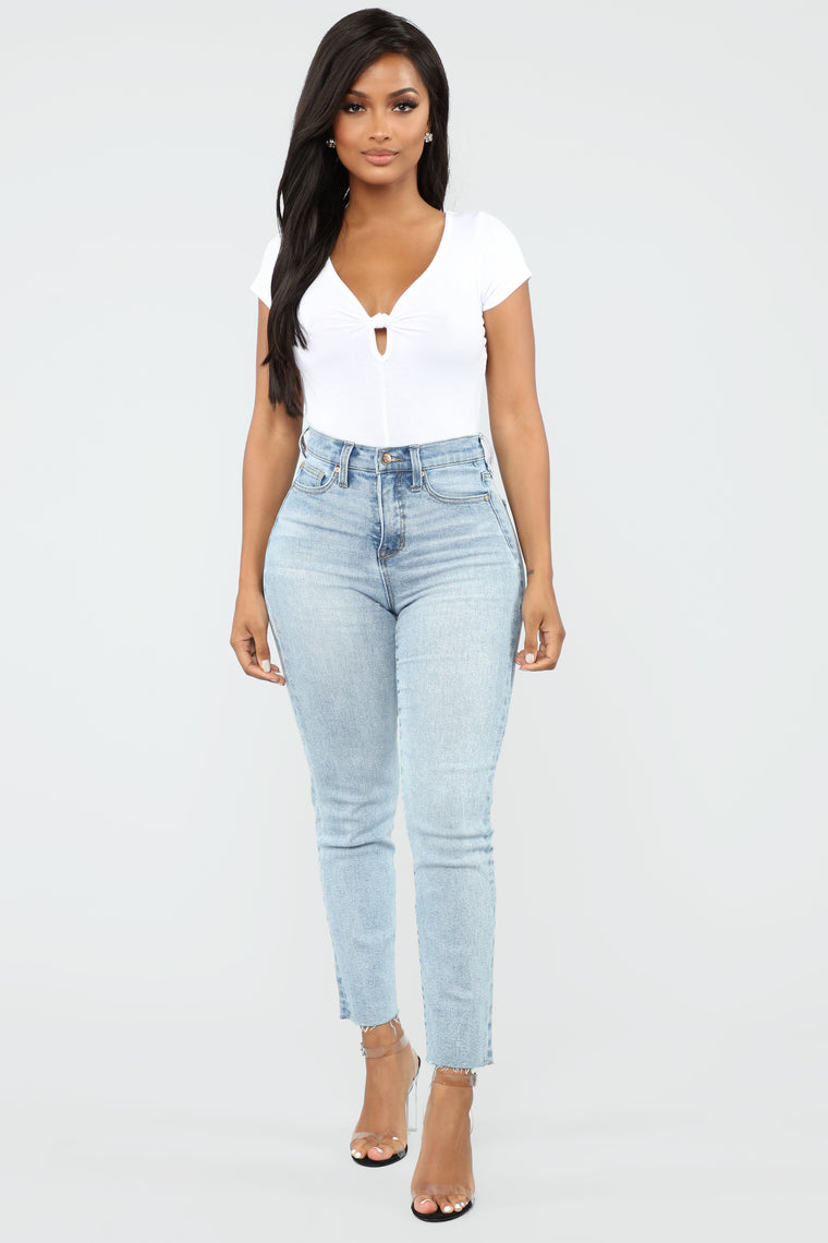 light wash high rise jeans