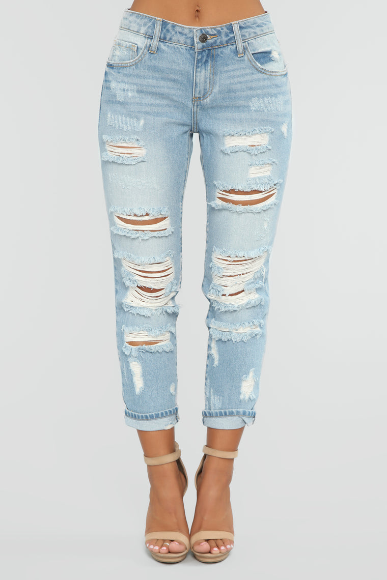 ripped light wash boyfriend jeans