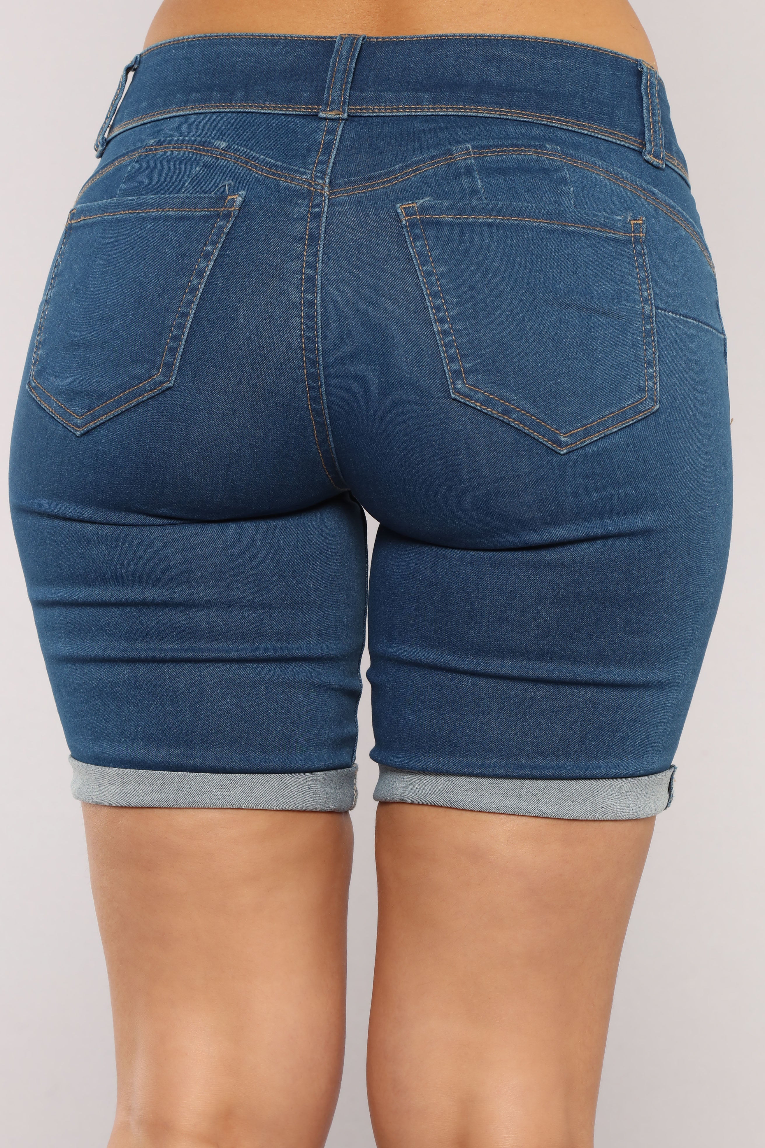 Catalina Booty Lifting Bermuda Shorts Medium Blue Wash Fashion Nova