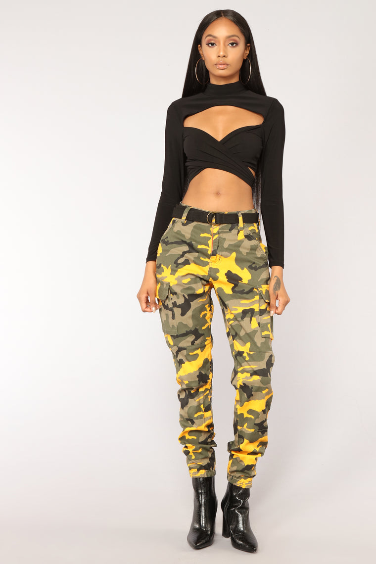 yellow camo joggers