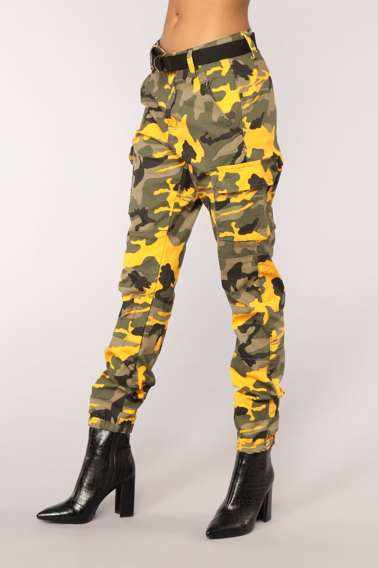 Don't Call Me High Rise Joggers - Yellow Camo