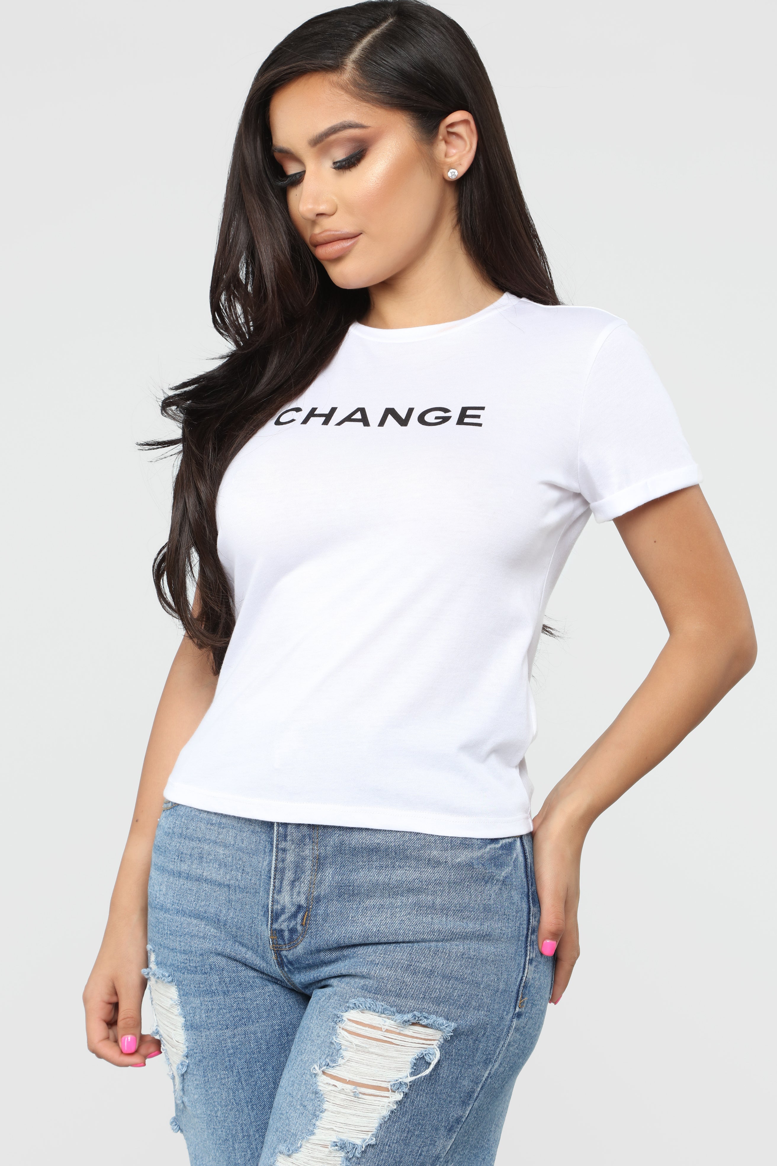 Be The Change Top - White/Black – Fashion Nova
