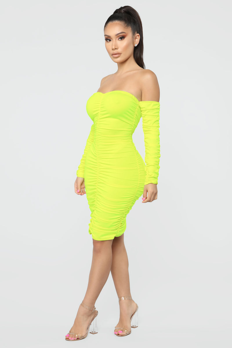 Whatever You Want Ruched Midi Dress - Neon Yellow | Fashion Nova ...
