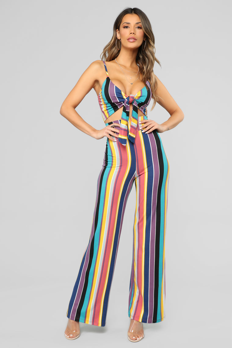 Catch The Flow Stripe Pant Set - MultiColor