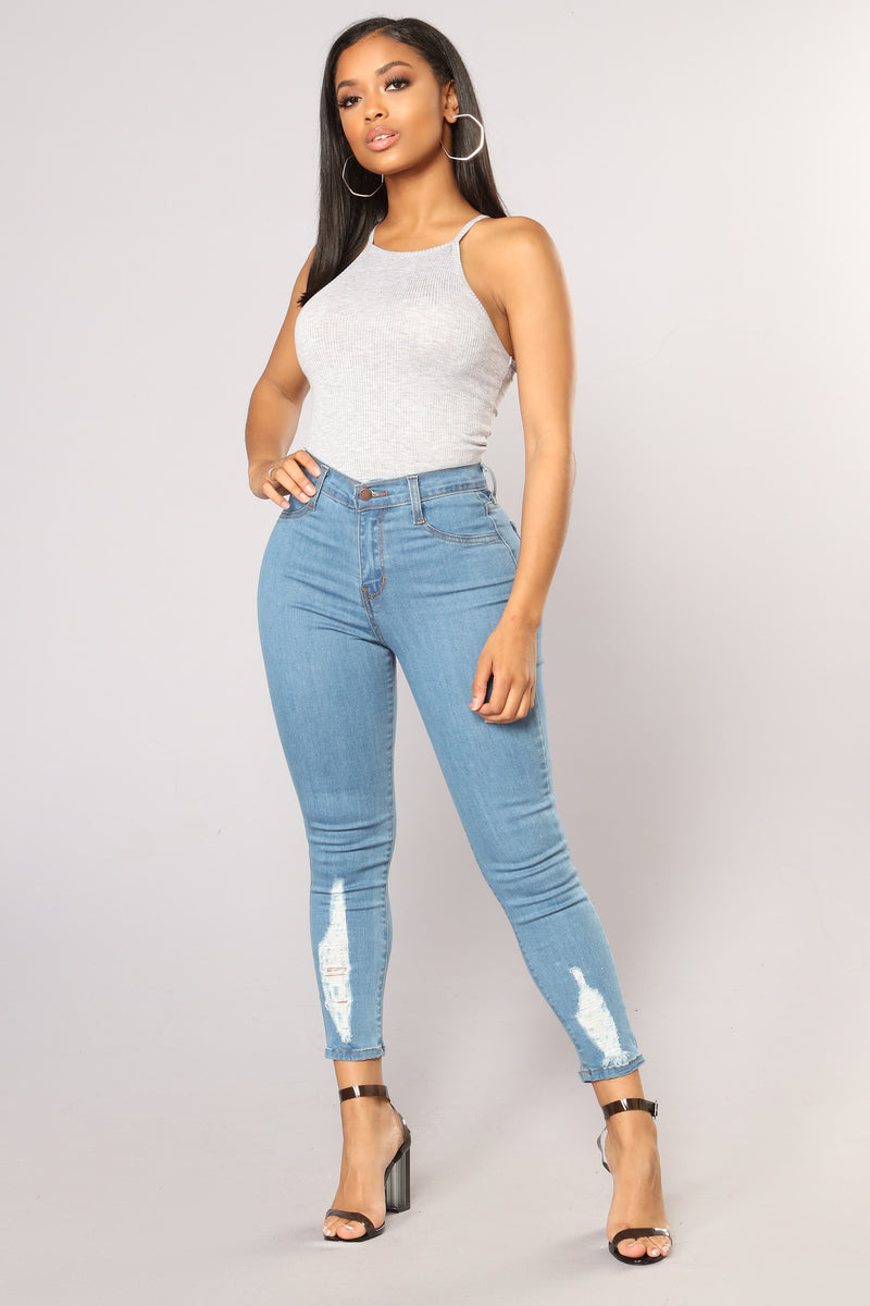 Ella Distressed Hem Skinny Jeans - Medium Blue Wash | Fashion Nova ...