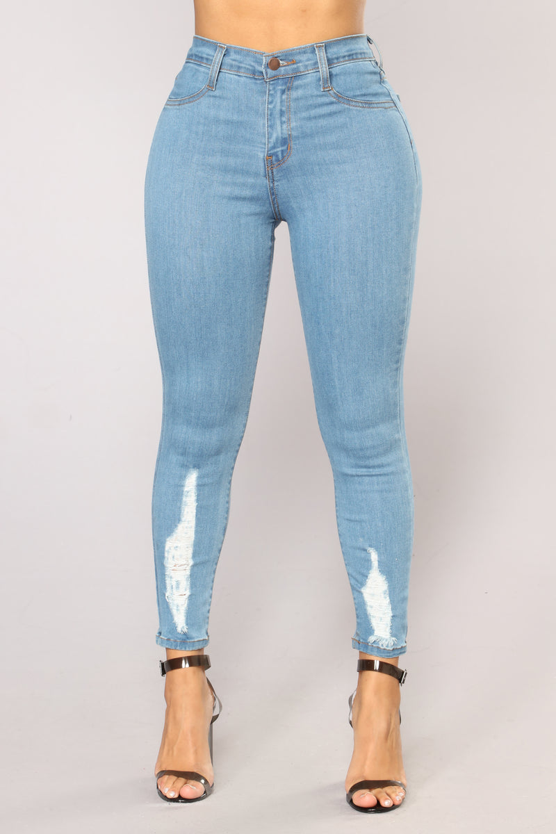 Ella Distressed Hem Skinny Jeans - Medium Blue Wash | Fashion Nova ...