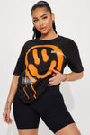 Be Nice Smiley Face Tee - Black/Orange