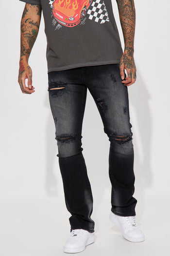 Distressed Fray Hem Skinny Jeans - Black