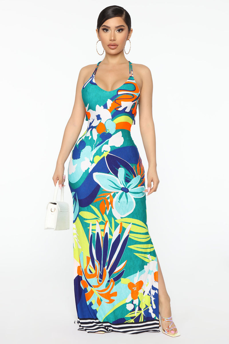 Brunch All Day Printed Maxi Dress - Turquoise | Fashion Nova, Dresses ...