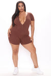 Uptown Downtown Biker Short Romper - Brown