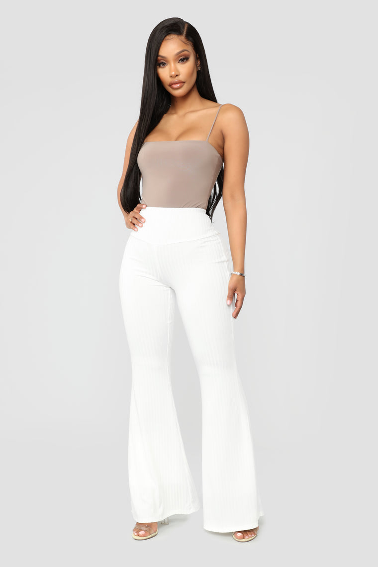 white flare pants outfit