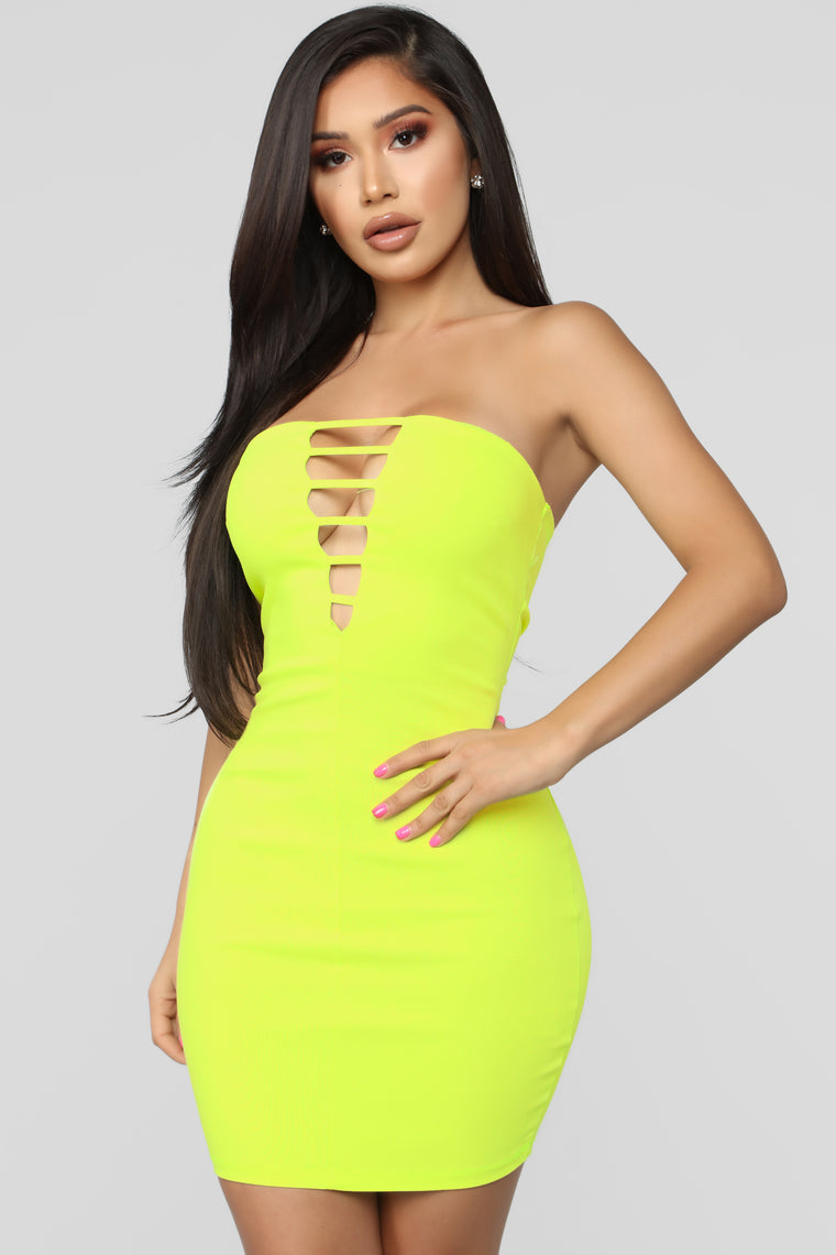 neon yellow dress fashion nova